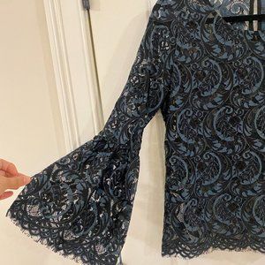 NWOT Black/Teal Lace Top with Bell Sleeves